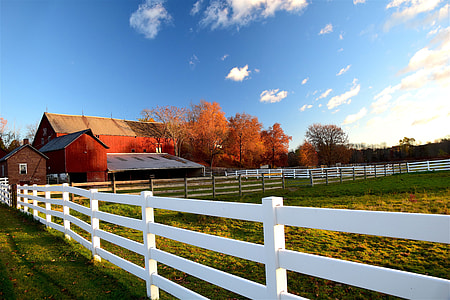 barn along white fence thumbnail