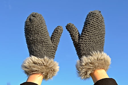 pair of gray knitted gloves thumbnail