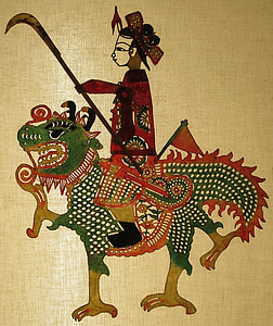 person wearing red top ride on green dragon illustration painting thumbnail