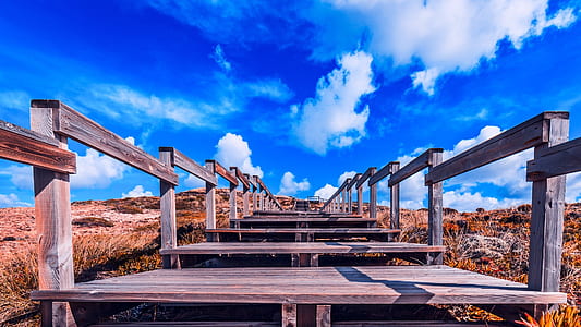 photo of brown wooden staircase on mountain thumbnail
