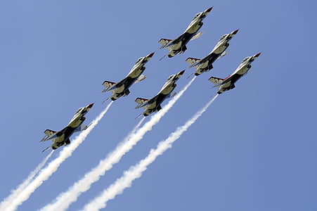 six gray jets leaving white contrails thumbnail