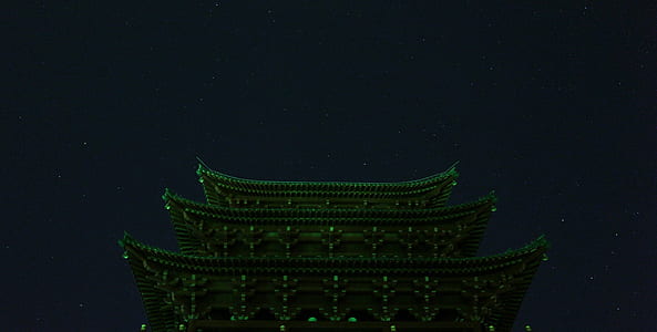 gray pagoda building at nighttime thumbnail