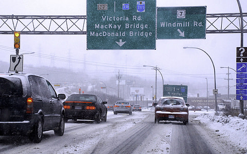 Cars heading toward the MacKay Bridge from Dartmouth in Nova Scotia in Halifax thumbnail