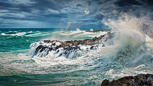 Beach Beside Stone Formation With Waves at Daytime thumbnail