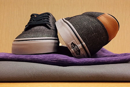 pair of gray Vans New Era sneakers on purple textile thumbnail