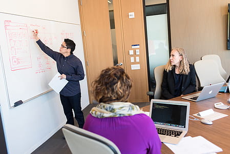 Man Wearing Black Button-up Long-sleeved Writing of Board thumbnail