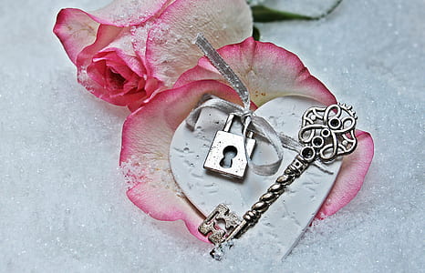 grey steel skeleton key with two pink roses thumbnail