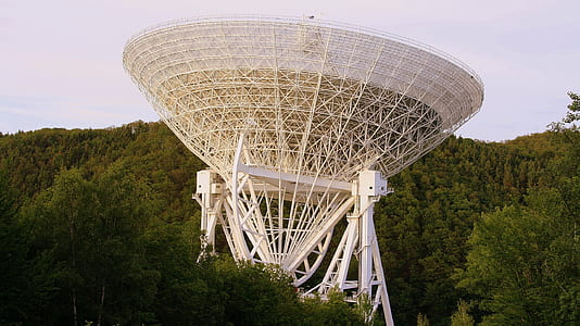 white parabolic dish surrounded by trees thumbnail