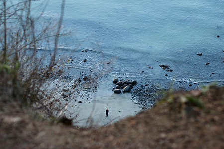 silhouette of person standing near body of water during daytime thumbnail