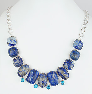 beaded blue stone silver-colored necklace thumbnail