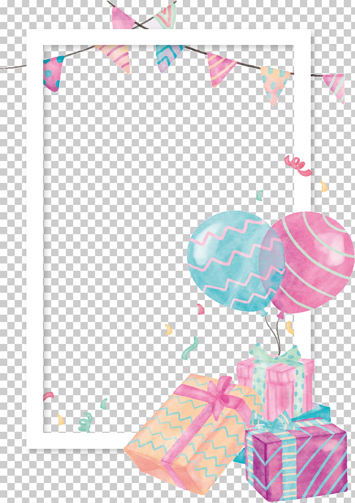 Balloon Gift , Watercolor gift box balloon border, party-themed illustration PNG clipart