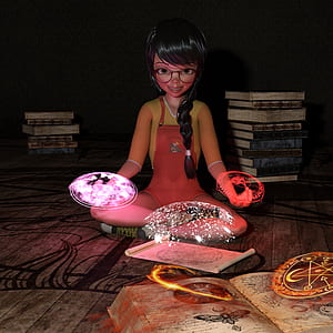 woman sitting on floor with books doing magic tricks thumbnail
