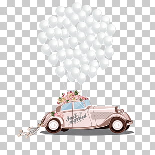 Wedding invitation Marriage Bridegroom Cartoon, Romantic wedding car, brown car and balloon illustration PNG clipart