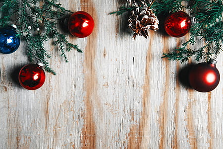 Christmas Decor On Woodgrain Photo thumbnail