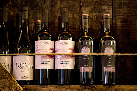 six glass bottle on shelf thumbnail