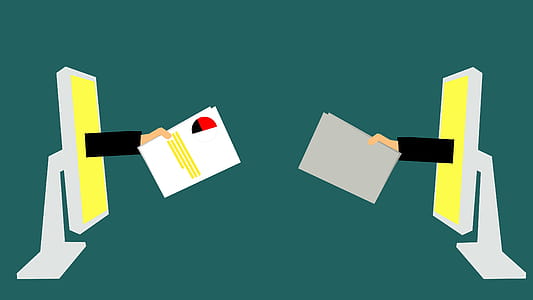Illustration of business reports coming from computer monitors. thumbnail