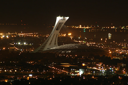 Aerial view at night of the stadium in Montreal, Quebec, Canada thumbnail