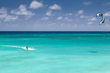 person kitesurfing on body of water during daytime thumbnail