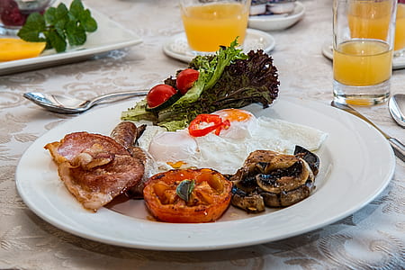 meat, egg and vegetable on plate thumbnail