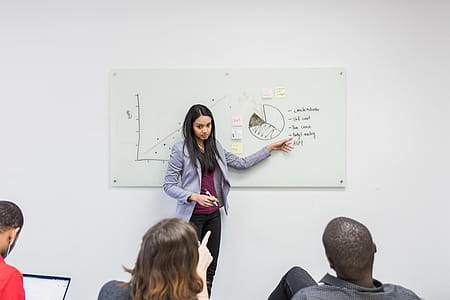 Woman Presenting Pie Chart Photo thumbnail