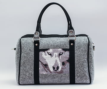 gray and black wolf-printed tote bag thumbnail