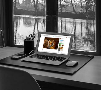 laptop on computer table near window thumbnail