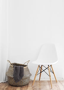 white and brown wooden chair beside gray storage carrier thumbnail