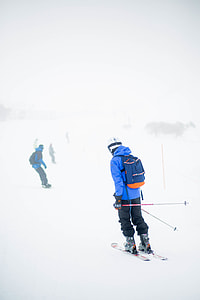 man with ski board on snow covered filled thumbnail