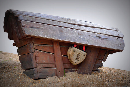 brown wooden chest on sand thumbnail