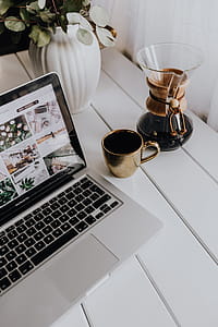 Apple MacBook & Coffee on the white desk thumbnail