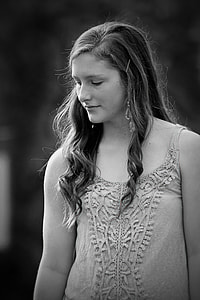 grayscale photo of woman wearing lace tank top thumbnail