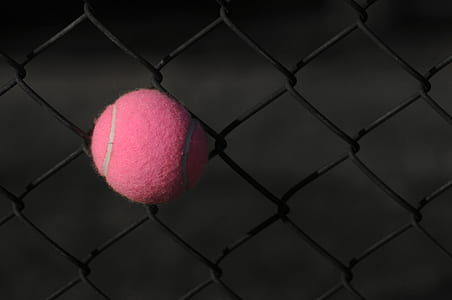 pink tennis ball in diamond metal fence thumbnail