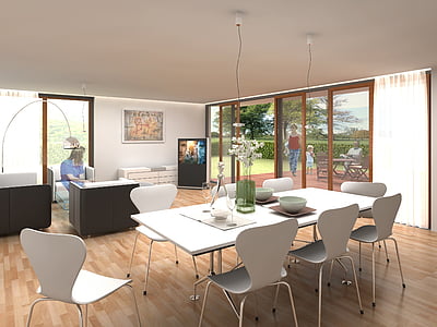 photo of rectangular white dining table with chairs inside room thumbnail