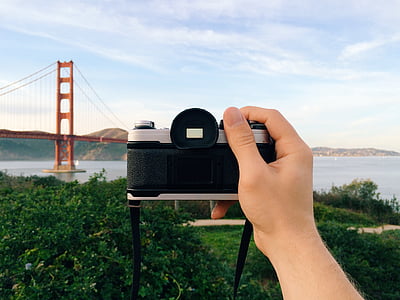 person taking photo of golden gate bridge thumbnail