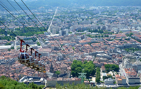 Cable Cars in Cityscape in Grenoble, France thumbnail