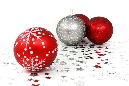 red and grey baubles against white background thumbnail