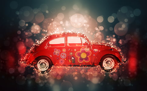 animated photo of red Volkswagen Beetle coupe with gray and red background thumbnail