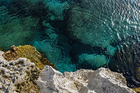 high angle photography of cliff near body of water thumbnail
