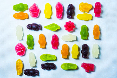 Overhead shot of brightly coloured candy sweets thumbnail