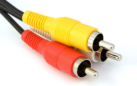 red, yellow, and white aux cable close-up photography thumbnail