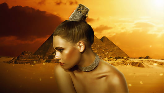 woman wearing necklace and hairband with pyramid background thumbnail