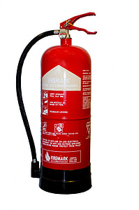 red and black Firemark fire extinguisher on white surface thumbnail