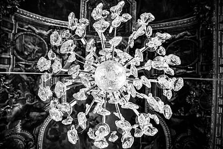 grayscale photography of crystal stone chandelier thumbnail