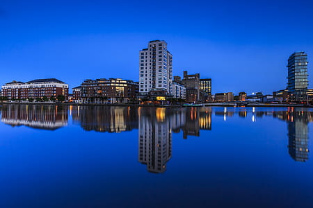 city, night, water, skyline thumbnail