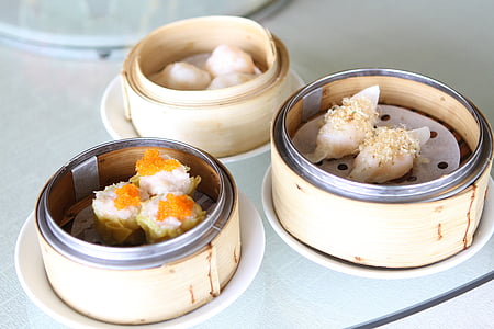 three bowls of dimsum dumplings thumbnail