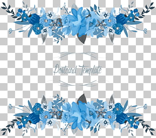 Flowers Floral border, blue and white floral postcard template PNG clipart