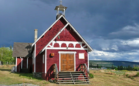 red brick house under dark clouds thumbnail