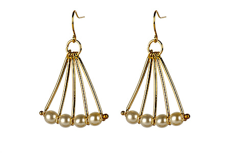 pair of gold-colored hook drop earrings with pearl stones thumbnail