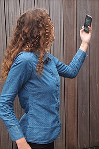 women's blue collared dress shirt thumbnail