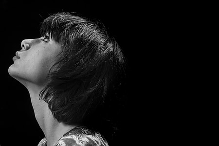 greyscale photography of woman facing left side thumbnail